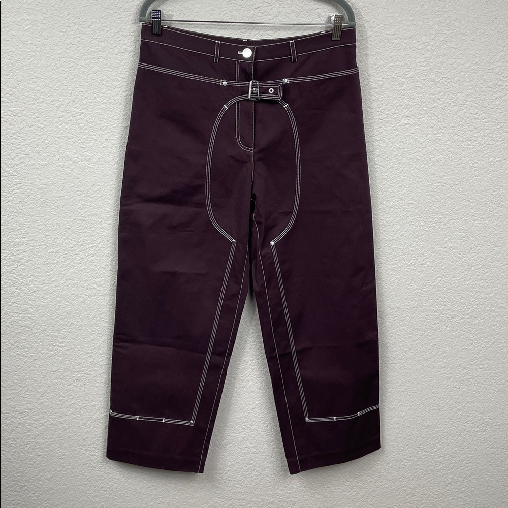 New Stella McCartney Buckle Embellished High Rise Cotton Trousers Brown Sz 46 - Picture 2 of 16